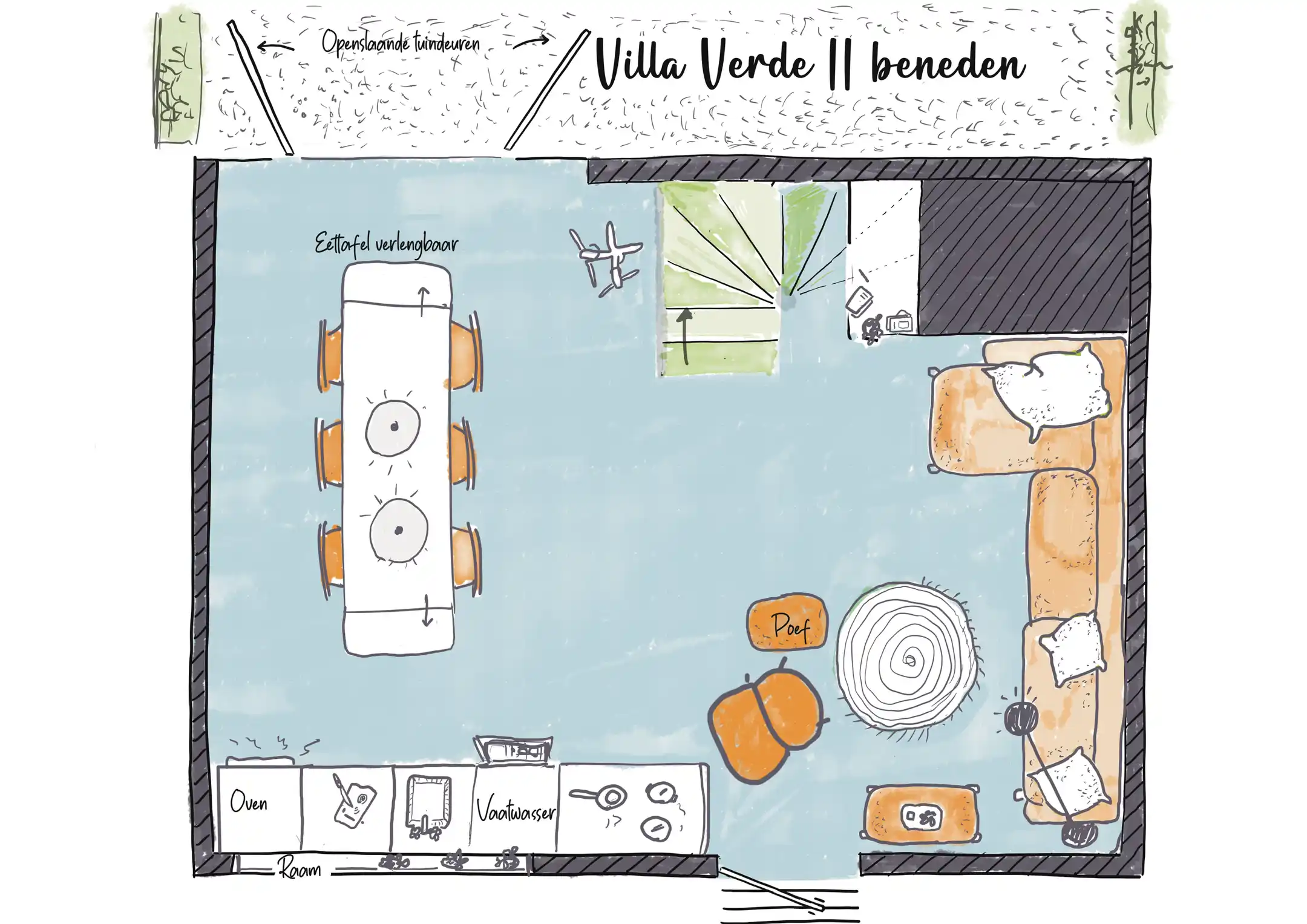 Plattegrond van Villa Verde II beneden
