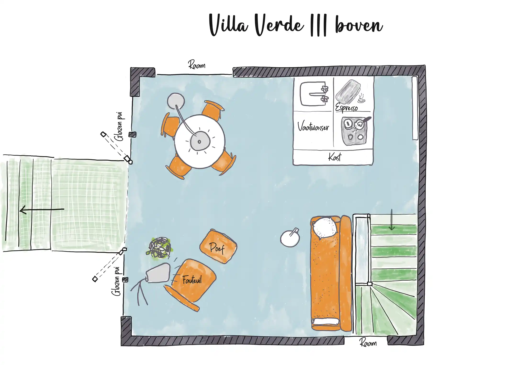 Bovenverdieping met toegang tot terras